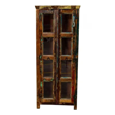 Reclaimed Wood 2 Door Bookcase with Glass Panels