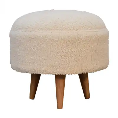 Tan Buffalo Leather Boucle Footstool with Ball Feet