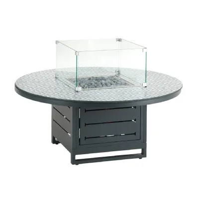 Round Outdoor Dining Table with Fire Pit Glass Top
