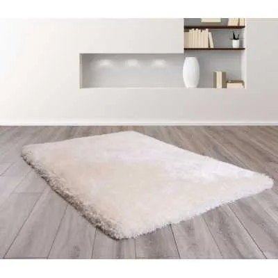 Mayfair Plain Ivory White Modern Style Polyester Shaggy Rug 120 x 170cm