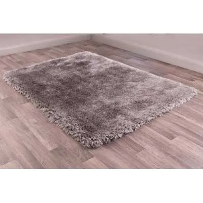 Mayfair Plain Silver Grey Modern Polyester Shaggy Rug 200 x 290cm