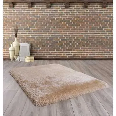 Mayfair Plain Natural Light Beige Polyester Shaggy Rug 120 x 170cm