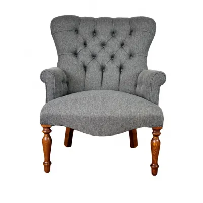 Pewter Herringbone Button Back Occasional Chair Hand Made In The Uk