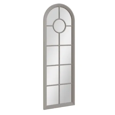 Grey Painted Wooden Large Narrow Arched Window Wall Mirror