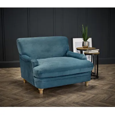 Blue Velvet Fabric Upholstered Armchair Wide Cushioned Seat