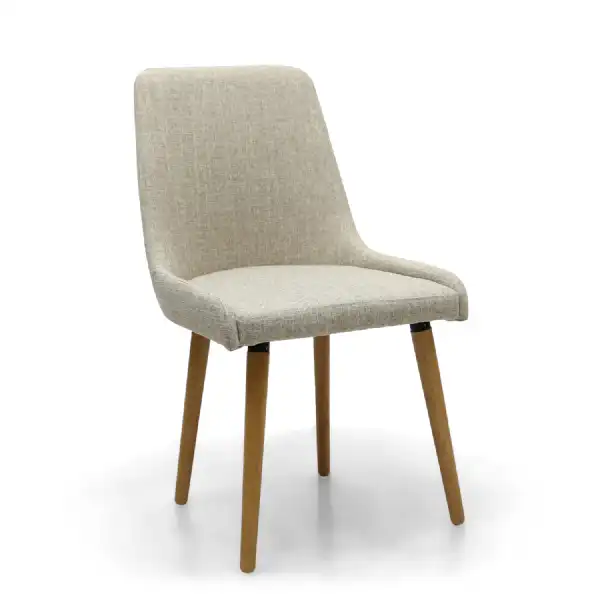 Natural Beige Linen Fabric Dining Chair Light Wood Legs