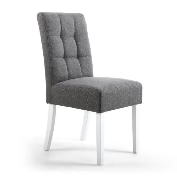 Grey Fabric Buttoned Waffle Back Dining Chair White Legs