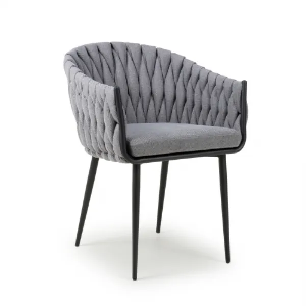 Braided Grey Fabric Dining Chair with Black Tapered Legs