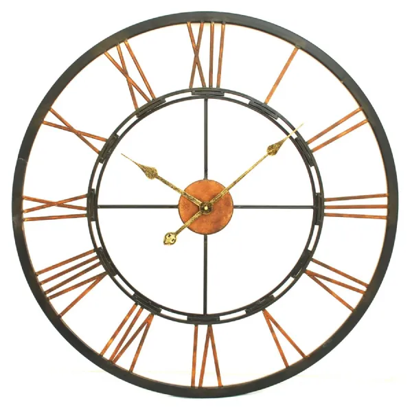 Black and Copper Large 70cm Round Metal Skeletal Wall Clock