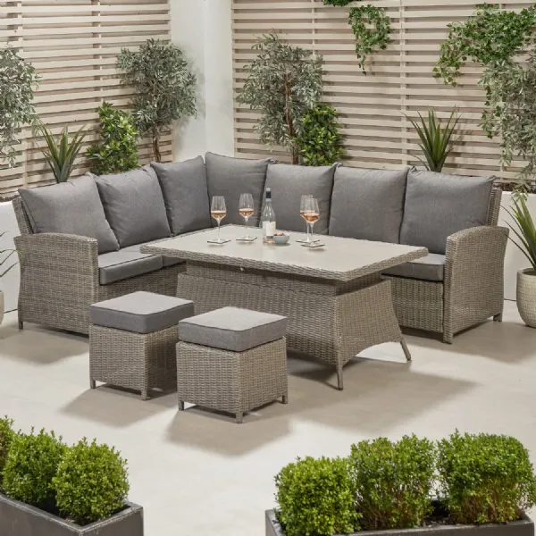 Grey Rattan Garden Corner Dining Set RHF with Rising Table