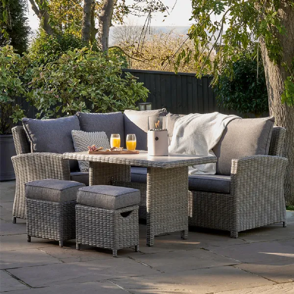 Grey Rattan Garden Compact Corner Dining Sofa Set