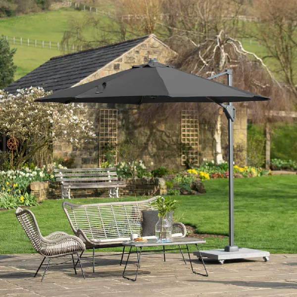 Grey Polyester 3m Round Outdoor Cantilever Parasol