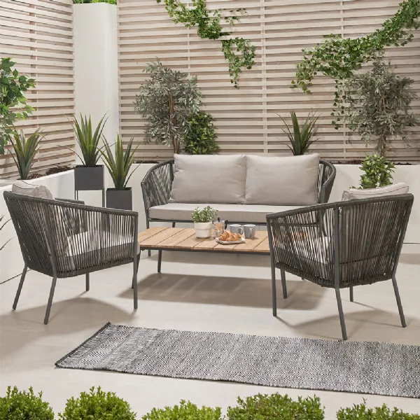Grey Poly Rope Outdoor Lounge Sofa Set with Coffee Table