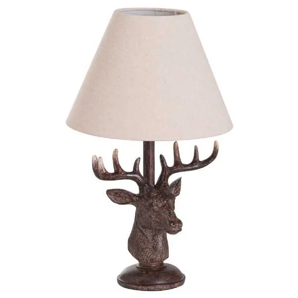 Stag Head Table Lamp With Linen Shade