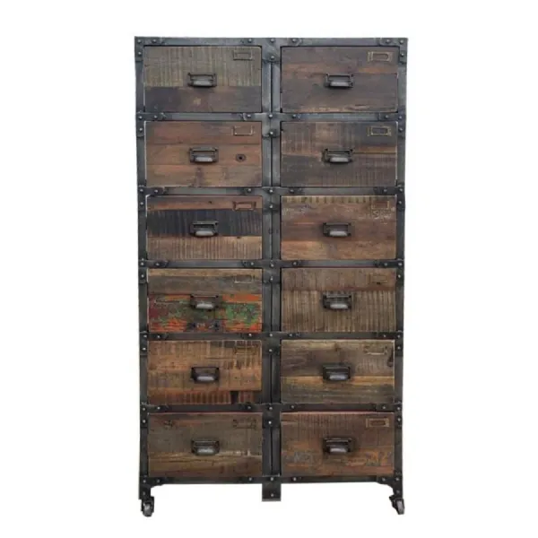 Reclaimed Wood And Metal Chest with 12 Drawers