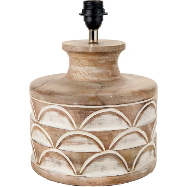 Kingsbury White Wash Large Carved Wood Table Lamp