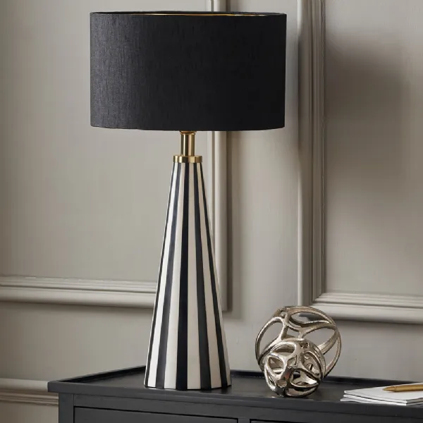 Black and White Stripe Conical Table Lamp Base Only