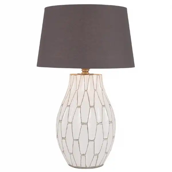 Matt Grey Stoneware Geometric Pattern Table Lamp