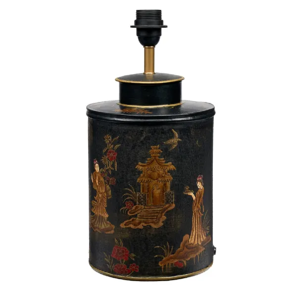 Oriental Landscape Black Hand Painted Metal Table Lamp Base