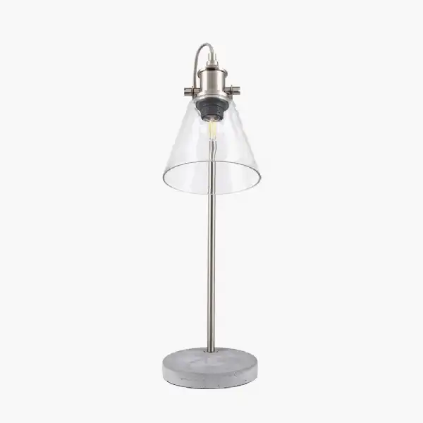 Concrete Chrome and Glass Table Lamp