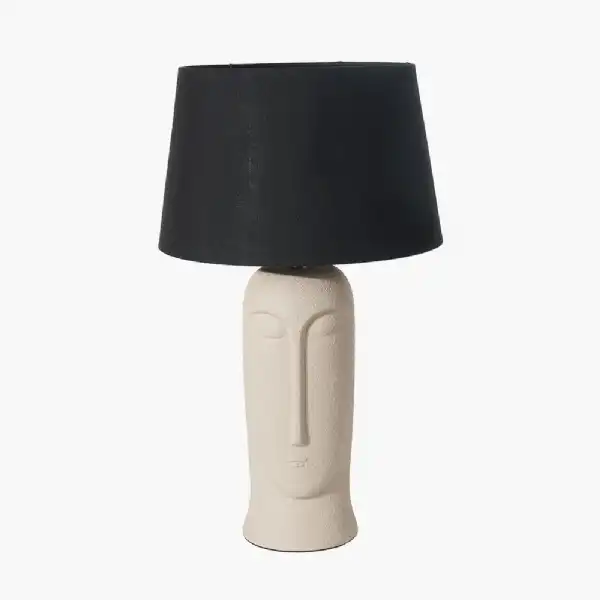 Cream Ceramic Table Lamp with Face Detail