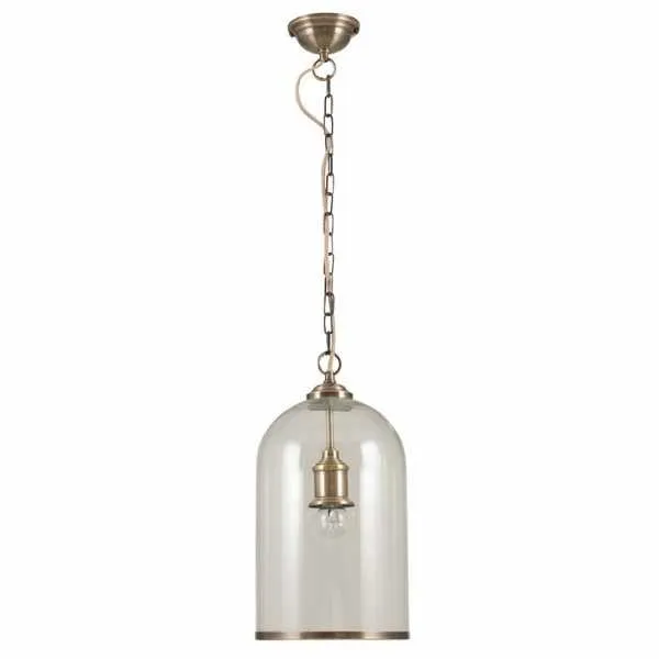 Clear Glass and Antique Brass Pendant
