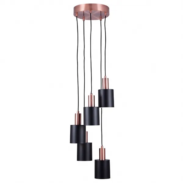 Black and Antique Copper 5 Drop Pendant Ceiling Light