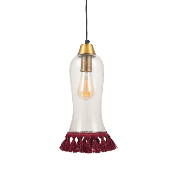 Clear Organic Glass and Red Tassel Pendant Ceiling Light