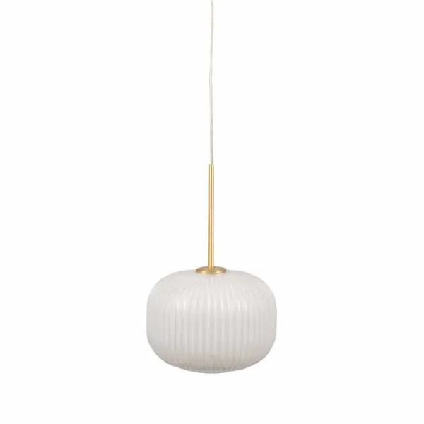 White Glass and Gold Metal Ribbed Squoval Pendant