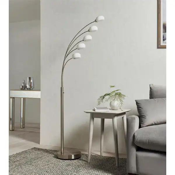 Vintage Silver 5 Arm Floor Lamp Satin Nickel Finish