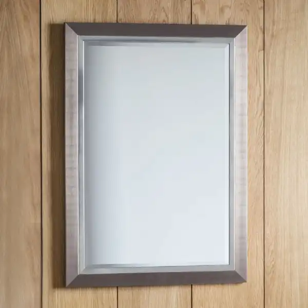 Brushed Metal And Chrome Effect Rectangle Bevelled Modern Wall Mirror 106 x 76cm