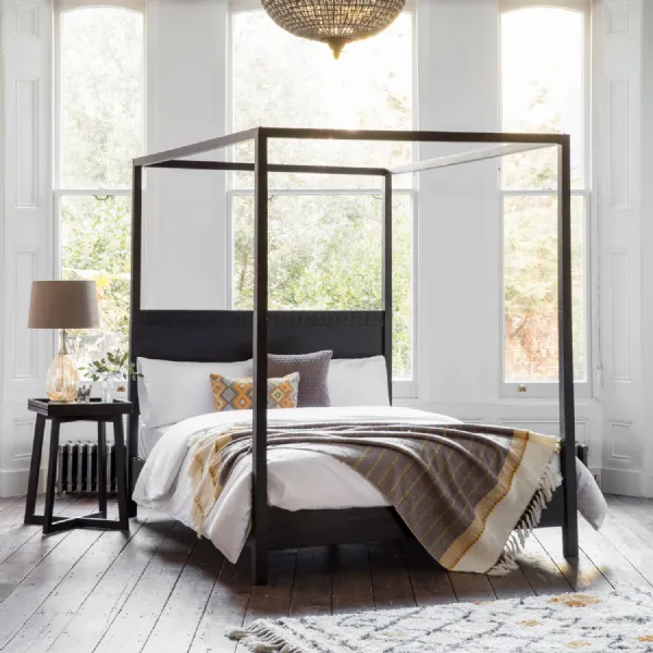 4 Poster King Size Bed Black Wooden Boho Chic