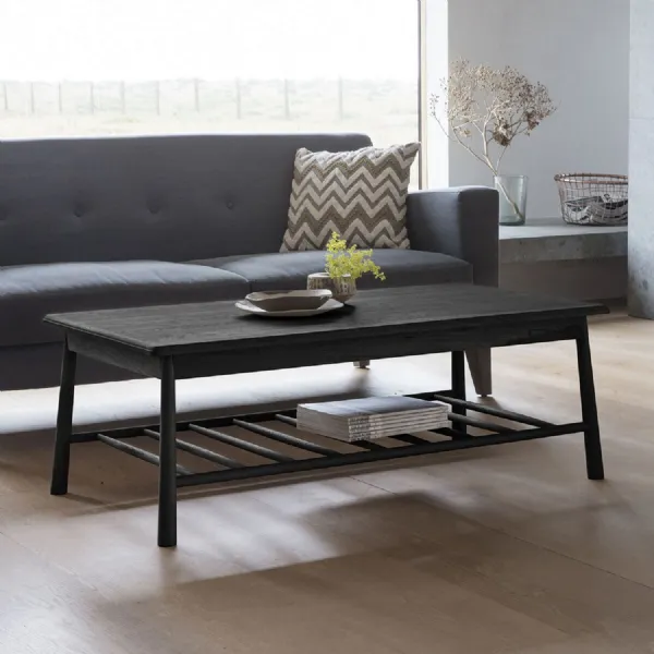 Nordic Black Wooden Sofa Coffee Table With Shelf