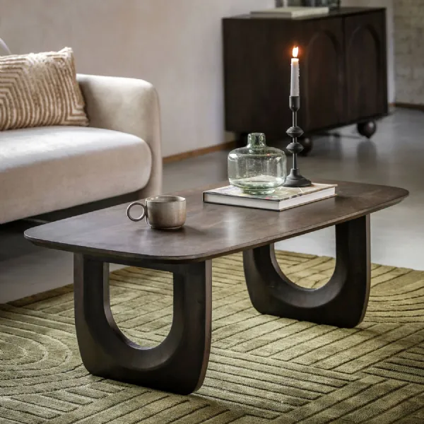 Retro Walnut Wood Coffee Table with U Shaped Legs