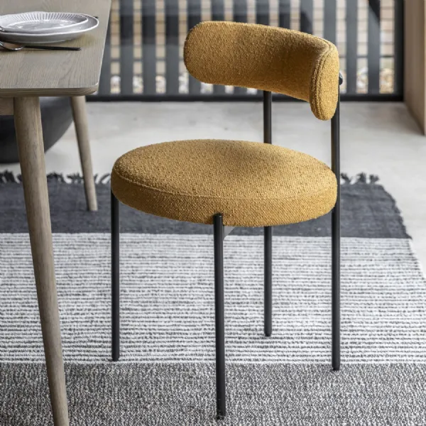 Ochre Fabric Dining Chair on Black Metal Legs