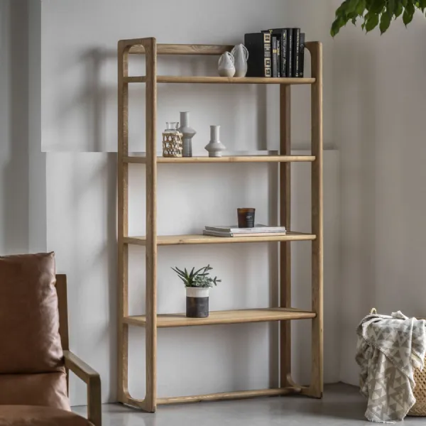 Natural Oak Tall Open Display Shelving Unit