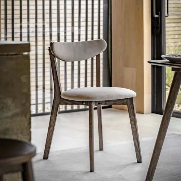 Smoked Oak Neutral Fabric Curved Back Dining Chair