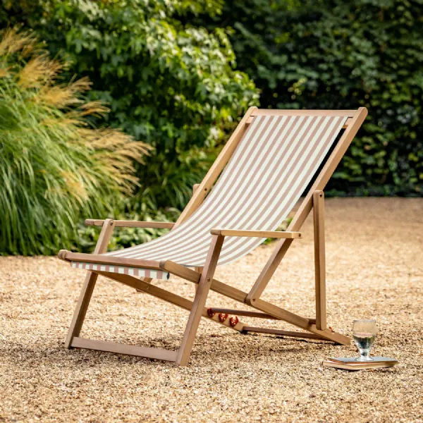 Clay Stripe Acacia Wood Framed Summer Deck Chair