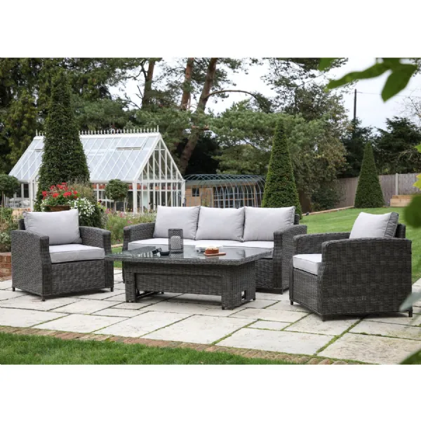 Grey Rattan 3 Seater Sofa Rising Garden Dining Table Set