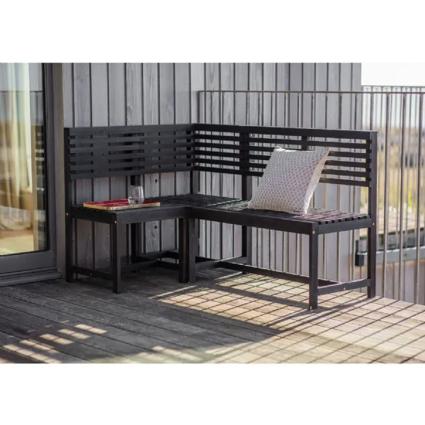 Grey Painted Corner Wooden Balcony Seating Bench