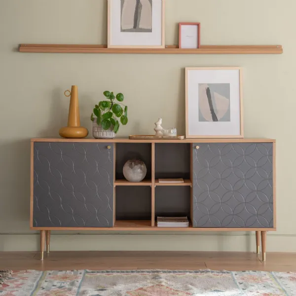 Patterned Grey Painted Oak 2 Door Display Sideboard