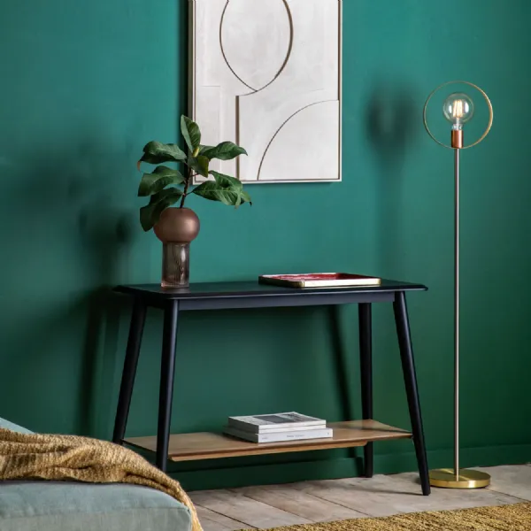 Black Oak Rectangular Console Table with Lower Shelf