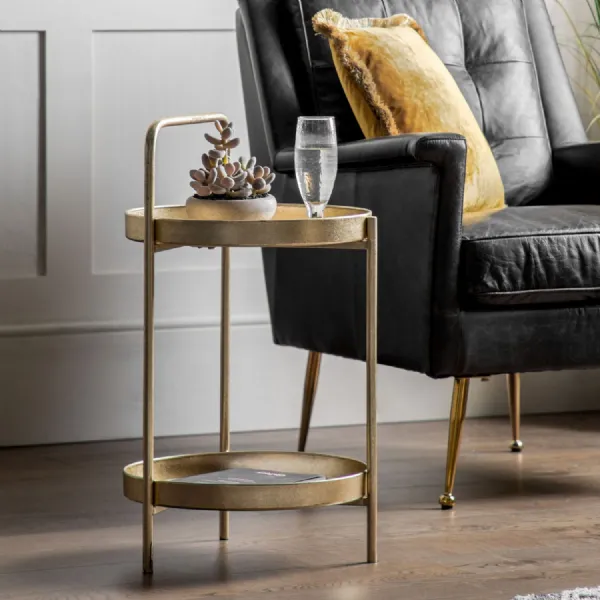 Small Round Gold 2 Tier Metal Side Table 40cm Diameter