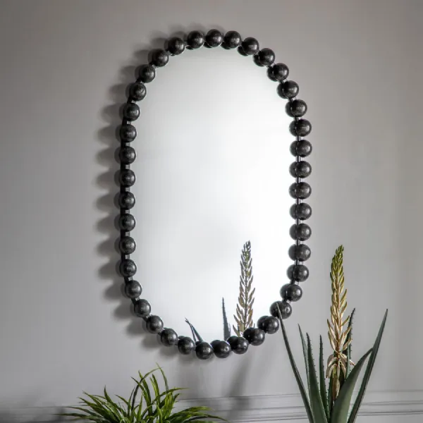 Large Black Beaded Oval Wall Mirror