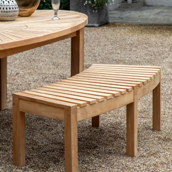 Natural Teak Wood Curved Slatted Garden Dining Bench