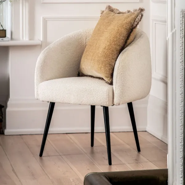 Retro White Fabric Tub Chair Black Metal Legs