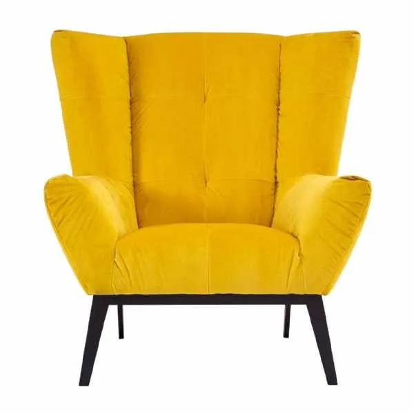 Modern Retro Maiko Yellow Velvet Fabric Armchair Tapered legs