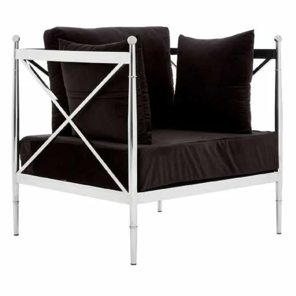 Modern Trending Novo Black Fabric Chair With Metal Silver Lattice Arms