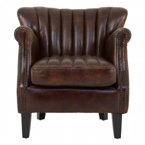 Winged Brown Leather Armchair