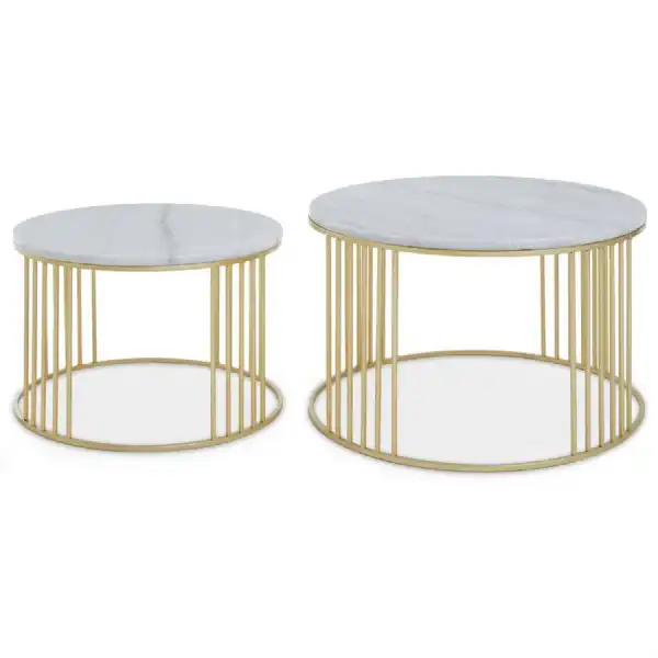 Jodie Set of Two White Marble and Gold Frame Table